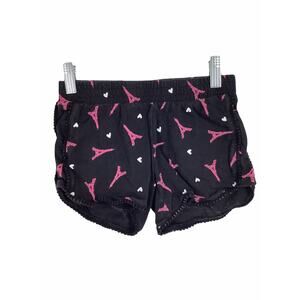 Justice Girls Black Pink Eiffel Tower Paris Graphic Shorts Kid's Youth Size 6/7